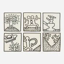 Keith Haring, Six works from the Keith Haring: Tony Shafrazi portfolio, 1982, offset lithograph on notebook paper