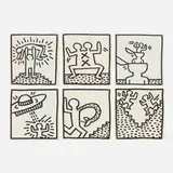 Keith Haring, Six works from the Keith Haring: Tony Shafrazi portfolio, 1982, offset lithograph on notebook paper