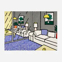 Roy Lichtenstein, Wallpaper with Blue Floor Interior, 1992, screenprint in colors on Paper Technologies, Inc., Waterleaf in six panels