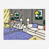 Roy Lichtenstein, Wallpaper with Blue Floor Interior, 1992, screenprint in colors on Paper Technologies, Inc., Waterleaf in six panels