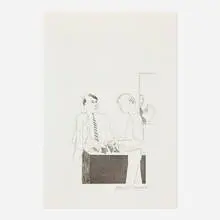 He enquired after the quality (from Illustrations for Fourteen Poems by C.P. Cavafy) by David Hockney, 1966, etching and aquatint on handmade Crisbrook, sold Aug 2026
