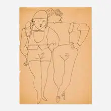 Andy Warhol, Two Standing Figures, c.1955, ink on paper