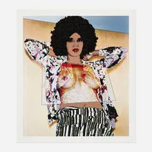 Mickalene Thomas, Portrait of Maya #10, 2024, UV pigment print with screenprint in colors, glitter, shimmer and matte varnish on 410gsm Somerset Tub Sized Radiant White