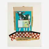 Robert Rauschenberg, Calf Startena (from the Chow Bags series), 1977, screenprint in colors, graphite and fabric on paper with plastic thread