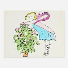 Andy Warhol, Untitled (Plate XIII from In The Bottom of My Garden), c. 1956, offset lithograph with hand-coloring