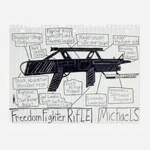 Michael Scoggins, Freedom Fighter Rifle, 2007, graphite, Primsacolor colored pencil and marker on paper