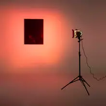 David Lieske, Un bizzarro sogno tedesco, 2008, digital print on Baryta paper, hedler object, c-digital lamp, and diachronic glass