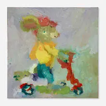 Frank Moore, Rabbit on a Scooter, 1975, oil on canvas