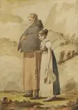 Friedrich Wilhelm Schadow, Untitled, An old man and a young girl pen and ink and watercolour 14 x 10.5cm