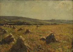 Frederick William Jackson, Untitled, Hayricks oil on canvas 25 x 35cm