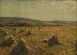 Frederick William Jackson, Untitled, Hayricks oil on canvas 25 x 35cm