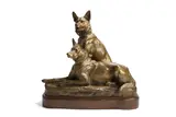 Louis Riché, Untitled, Two German shepherds bronze with gold patination