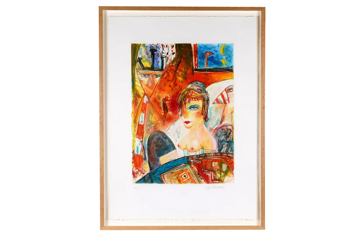 John Bellany, Moonlight, sugarlift aquatint etching in colours, limited edition 3/50