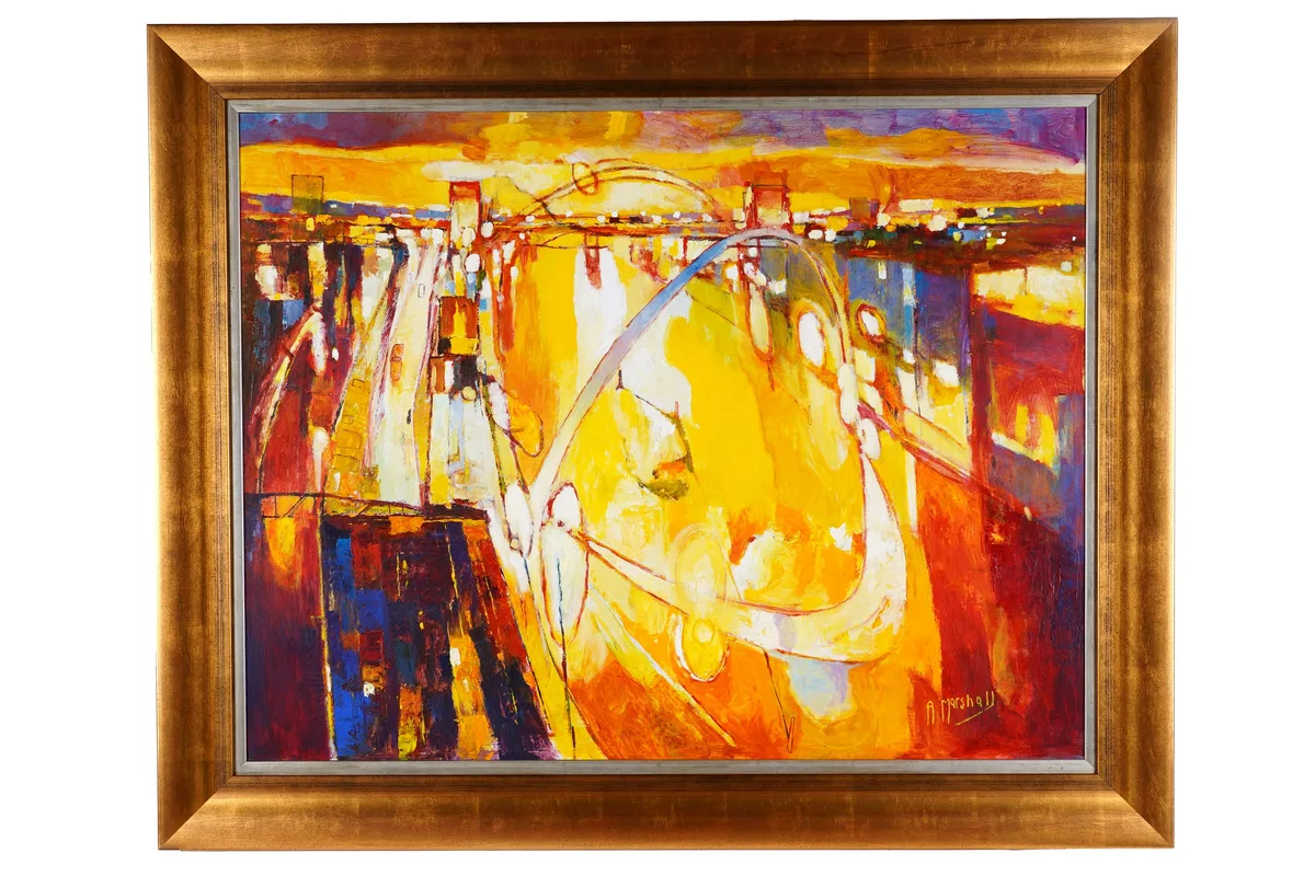 Anthony Marshall, Bridges over the Tyne, oil on board