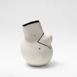 Gordon Baldwin, Vessel with Black Geometry, 1998, Earthenware, dry white glaze with geometric black design and shiny black interior