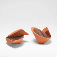 Martin Smith, Two small bowls, circa 1985, Red earthenware, painted black  and white underglaze colours to wells