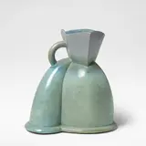 Richard Slee, Jug form, Stoneware, shiny mottled turquoise, olive green and lilac glazes