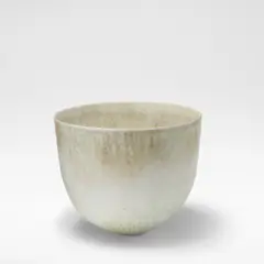 John Ward, Large bowl, circa 1990, Stoneware, mottled cream, pale blue and brown glazes over a textured and pitted body