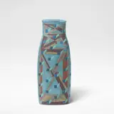 Elizabeth Fritsch, 'Counterpoint' vessel, circa 1991, Hand-built stoneware, of flattened curved form, decorated with cubist motifs in polychrome slips against a blue ground