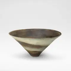Lucie Rie, Conical bowl, circa 1969, Porcelain, mixed clays producing an integral spiral in the glaze in pale blue, green, cream and brown colours