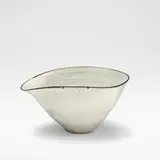 Lucie Rie, Bowl with pouring lip, circa 1959, Stoneware, white glaze with feathered manganese rim