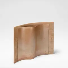 Joanna Constantinidis, Pot with folded front, circa 1987, Porcelain, mottled dry pale brown and lustrous silver glazes with a soft iron speckle