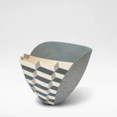 Jon Middlemiss, 'Optical Cube Vessel Form', circa 1996, Stoneware, geometric cube design of contrasting navy, cream and grey glazes