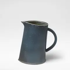 Large 'Beaky Jug' by Walter Keeler, circa 1993, Stoneware, matte deep blue salt glaze with white speckle and running olive green salt glaze to interior, offered Mar 2026