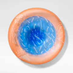 Steven Newell, Charger, circa 1987, Glass, overlaid and etched with motifs of a fisherman casting a net