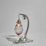 Friedrich Adler, Table Lamp, for Osiris, polished pewter, blown glass shade, stamped 'OSIRIS'
