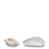 Dedham Pottery, "NUT ON LEAF" SALT AND "OYSTER SHELL" DEBRIS DISH, glazed stoneware