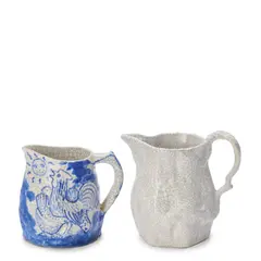 Dedham Pottery, "OAK BLOCK" AND "NIGHT AND MORNING" PITCHERS, glazed stoneware