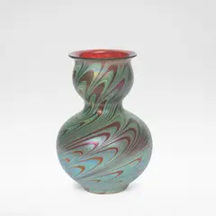 Loetz, 'Rubin Phaenomen', vase, circa 1898, Phänomen Gre 7624, ruby glass, decorated iridescence drawn to a point and spiralling upwards