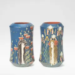 for Villeroy and Boch by Hans Christiansen, circa 1898, Stoneware, each of waisted cylindrical form, sold Jun 2026
