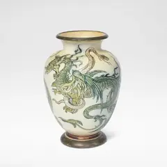 Vase by Martin Brothers, 1896, Glazed stoneware, of baluster form with incised and painted decoration of dragons and serpents, sold Jun 2026