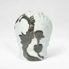 Jo Hahn Locher, for Bing & Grondahl, circa 1915, Porcelain, decorated in high relief with motifs of sea weed, partially decorated in a black crystalline glaze accented with silver inlays