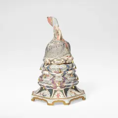 Gerhard Henning, for Royal Copenhagen, Porcelain, polychrome painted designs with gilt details