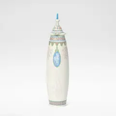 Taxile Doat, for Sèvres, 1926, Glazed and enamelled porcelain, of ovoid form, decorated with three pâte-sur-pâte medallions depicting drama, painting and sculpture