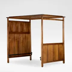 Ernest Gimson, Four poster bed, circa 1925, Oak, the panelled canopy raised on chamfered upright supports