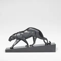 Maurice Prost, 'Panther' sculpture, circa 1925, Patinated bronze, surmounted on a black marble slope