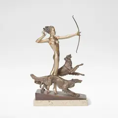 Josef Lorenzl, 'Diana', circa 1925, Silvered and cold painted bronze