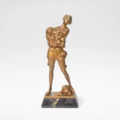 Female figure with hearts by Bruno Zach, circa 1925, Cold painted bronze, on a Portoro marble base, sold Jun 2026