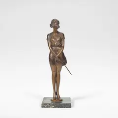 'Whip Girl' by Bruno Zach, circa 1925, Patinated bronze, on a square marble base, sold Jun 2026