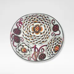 Birger Kaipiainen, Plate, circa 1960, Glazed stoneware, decorated with applied glazed ceramic beads over hand painted floral motifs