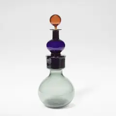 Kaj Franck, 'Kremlin Kellots' or 'Kremlin Bells' decanter, model no. KF 503, designed 1957, produced 1964, Mould-blown smokey grey and dark blue coloured glass, free-blown amber coloured glass stopper with cork