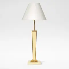 Jacques Adnet, Table lamp base, circa 1940, Cream lacquered metal, brass, electrical fittings