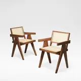 Pair of 'office cane' armchairs, model no. PJ-SI-28-B by Pierre Jeanneret, 1955-1956, Teak, cane, sold Jun 2026
