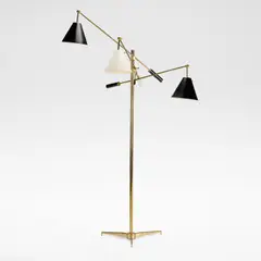 Angelo Lelii, 'Triennale' three-armed adjustable floor lamp, model no. 12128s, designed 1947, produced circa 1960, Polished brass, lacquered metal shades