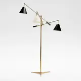 Angelo Lelii, 'Triennale' three-armed adjustable floor lamp, model no. 12128s, designed 1947, produced circa 1960, Polished brass, lacquered metal shades