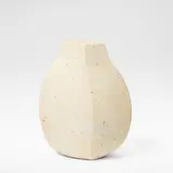 Paul Philp, Tall flattened vessel, Stoneware, dry mottled cream and brown glazes over a textured body